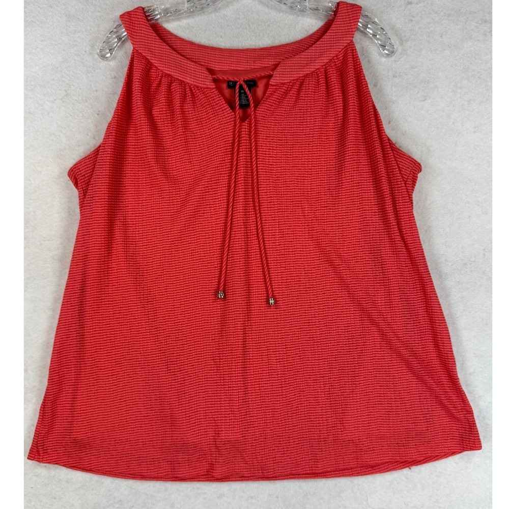 New Directions Womens XL Red Orange Textured Stripe Sleeveless Tie Neck Blouse